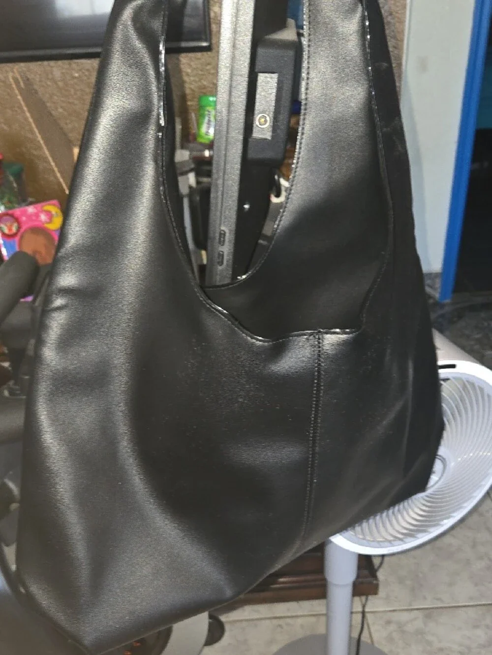 Victoria's Secret Black Leather Messenger Bag with Gold Logo